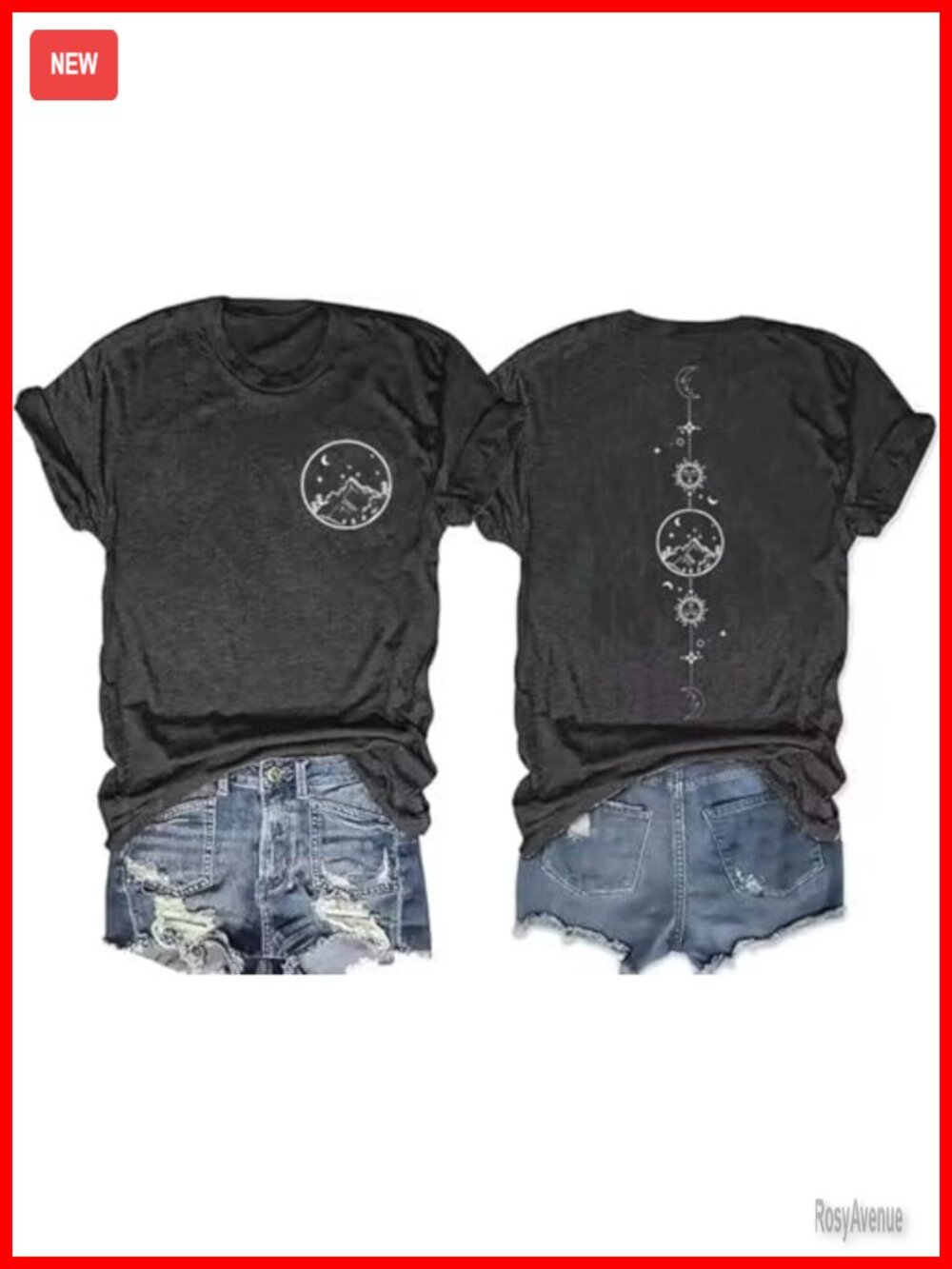 Vintage Graphic Tee Moon Sun Mountain Short Sleeve